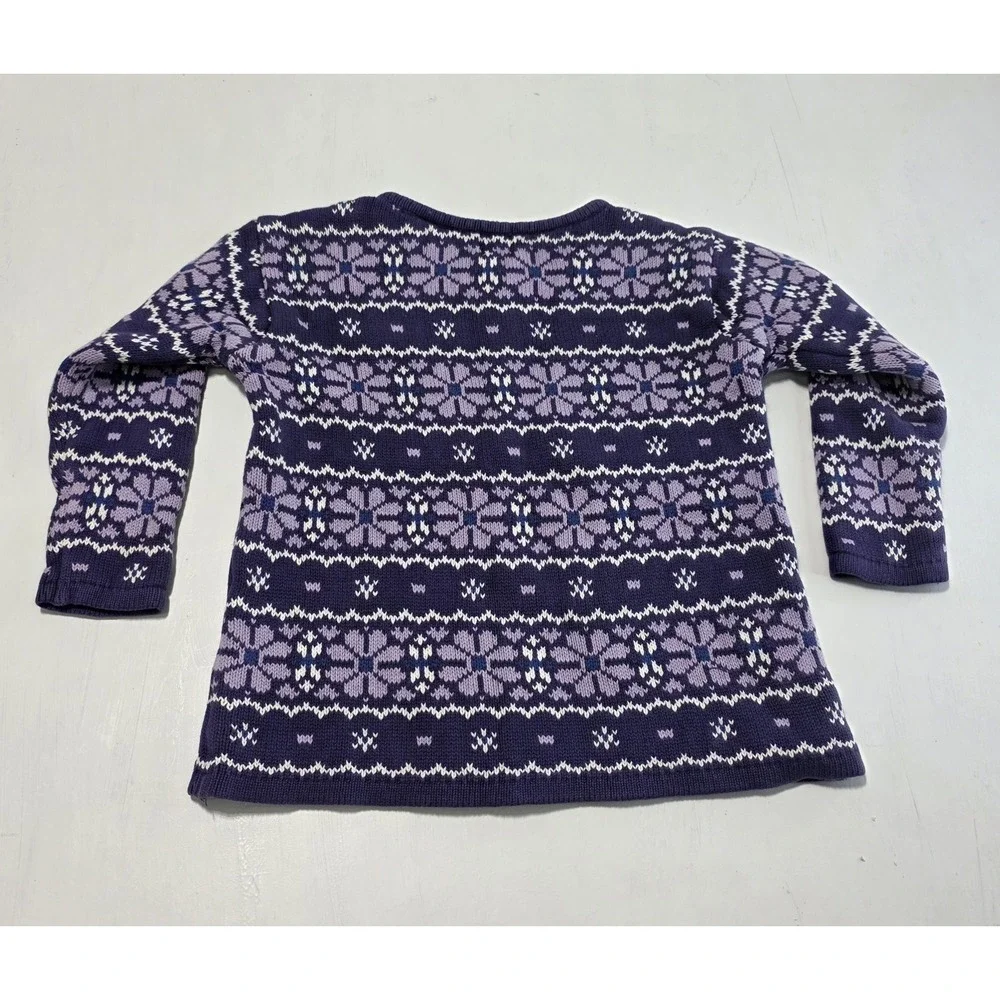 Vtg Gap Sweater Girls XS Purple Fair Isle Cotton Winter Pullover‎ Snowflake Knit